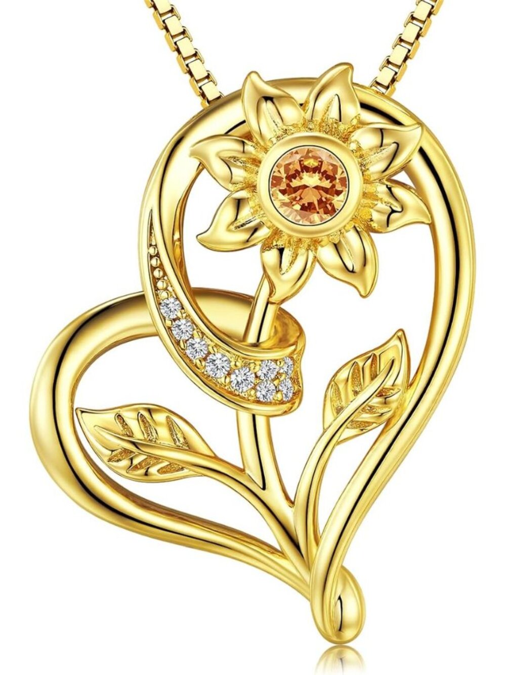 Sunflower Heart Necklace for Women, Gold-Toned Alloy Pendant, Cute Flower